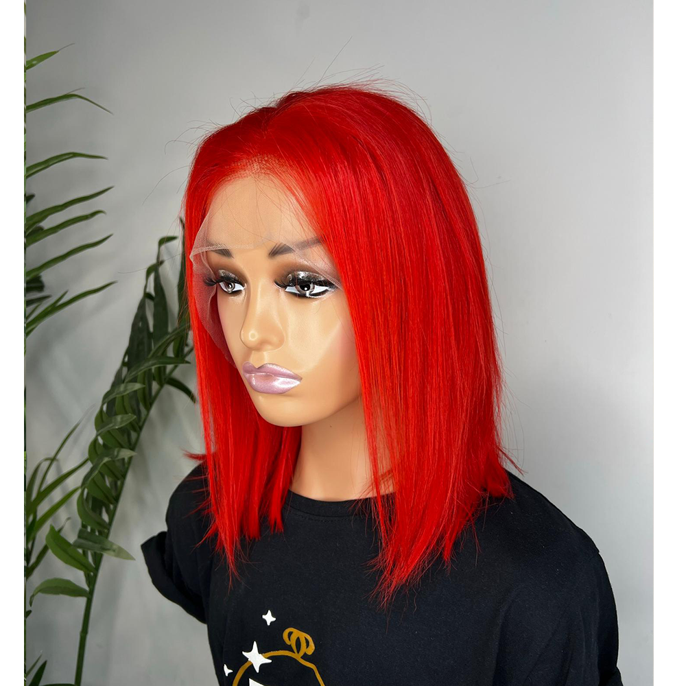 Red middle Bob straight wig. 13*4 lace frontal wig
