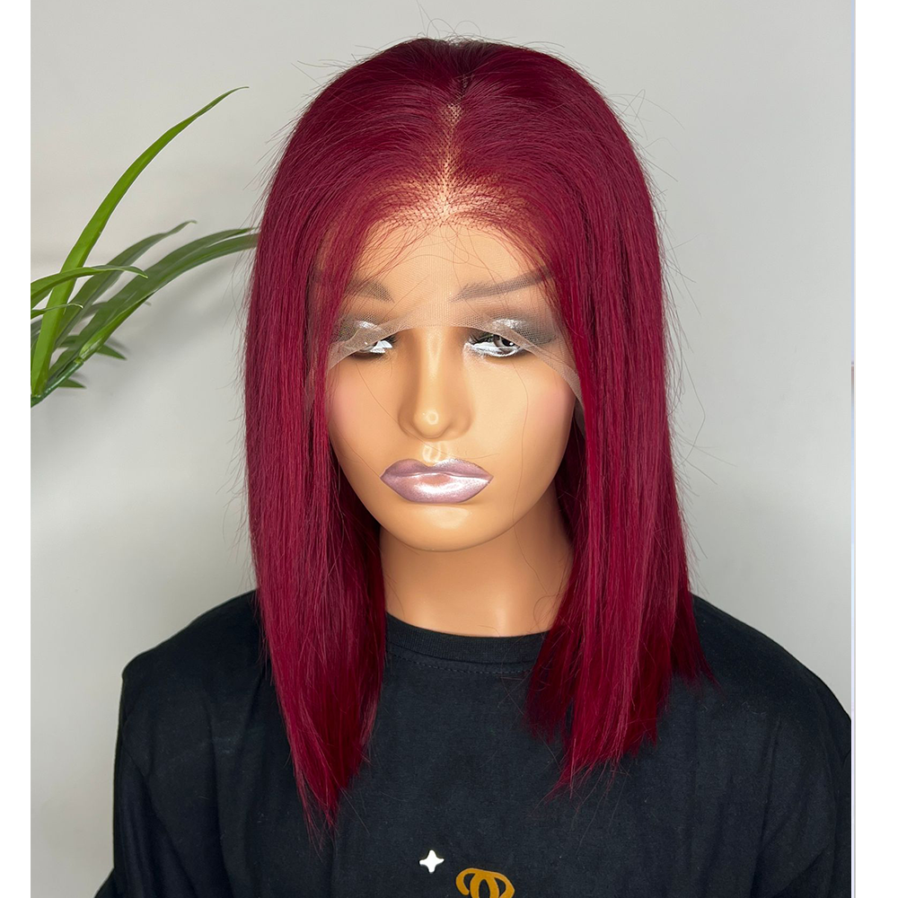 12inches Wine red middle Bob straight wig13*4 lace frontal wig
