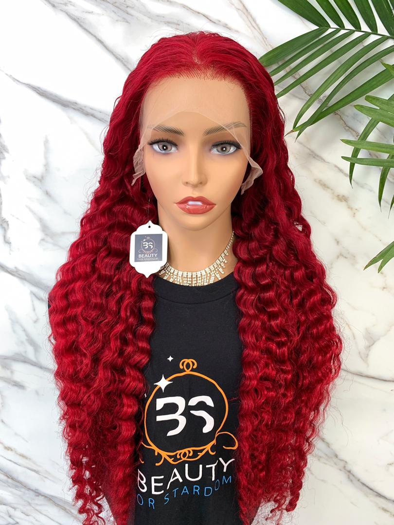 Deep wave Wine Red 13*4 Lace Frontal Wig Virgin Human Hair