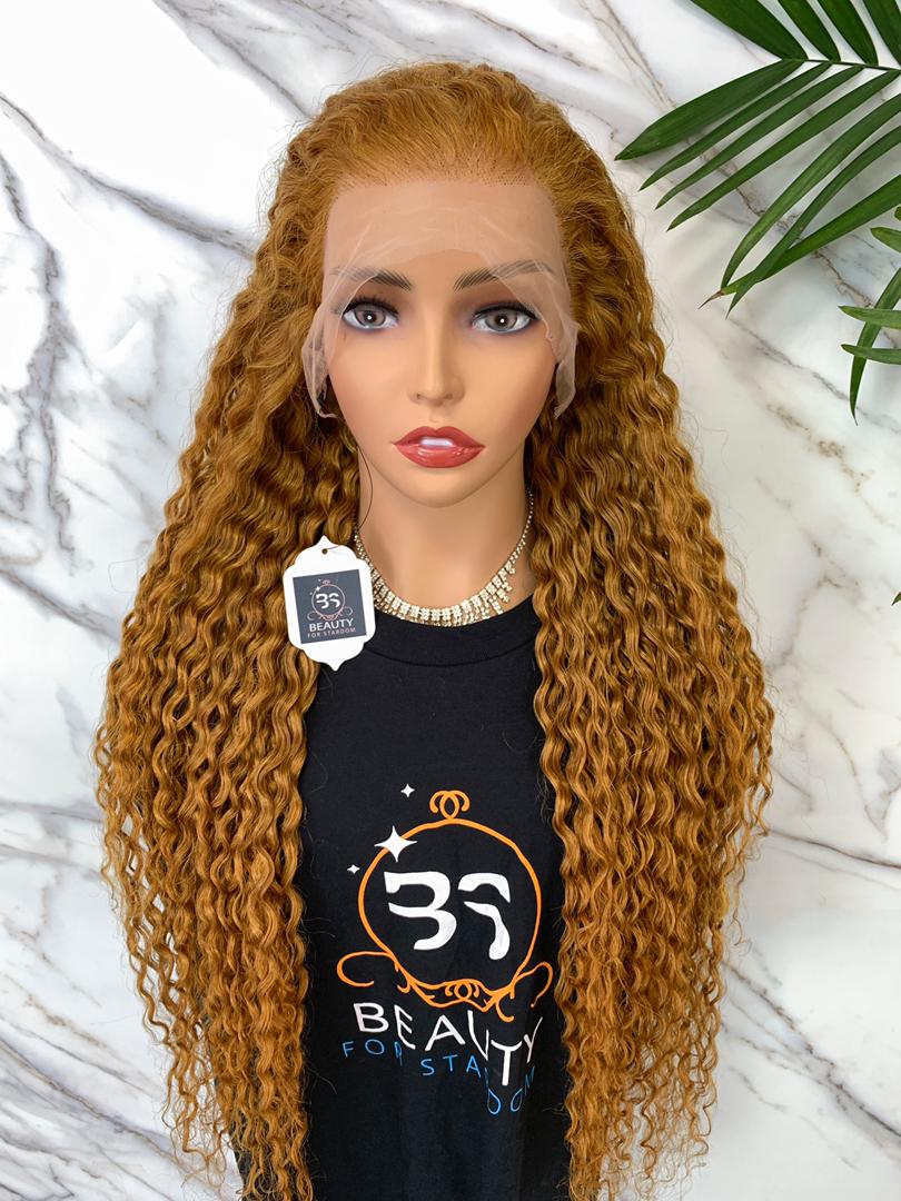 28inch Honey Blond Natural Curly Wave Lace Frontal Wig 13*4 Lace Frontal wig virgin hair