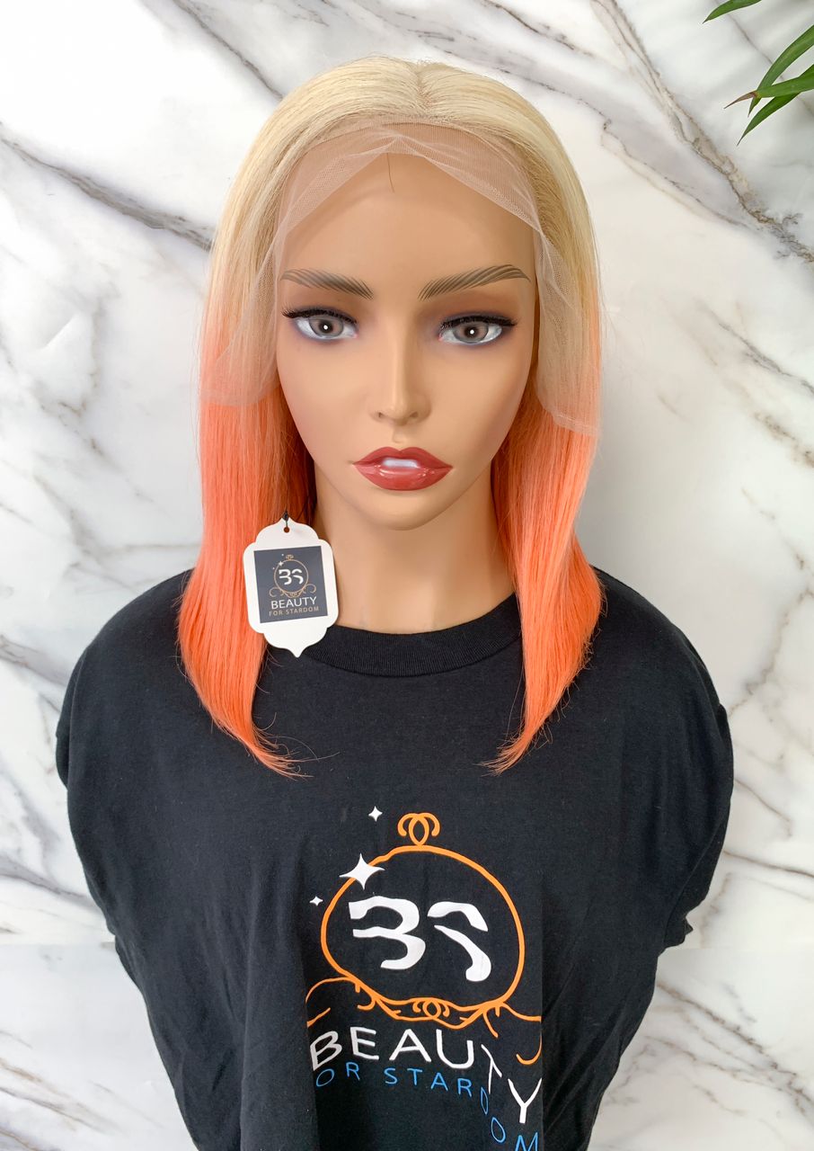 Blonde Orange Ombre Bob 10inch Lace Frontal Wig 13*4 Lace Frontal wig virgin hair